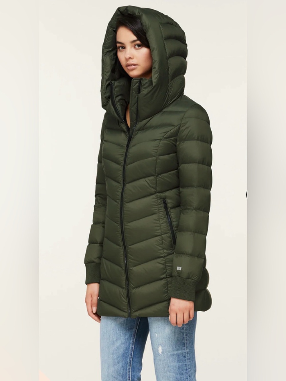 Soia & Kyo Olive Hooded Quilted Puffer Coat